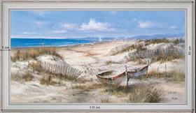 Boats and ganivelles in the sand - Landscape 60x110 cm - White curved