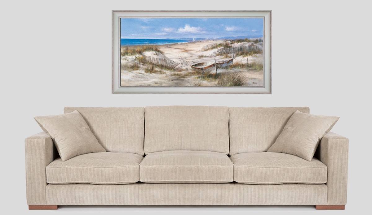 Boats and ganivelles in the sand - Panoramic in situation - White frame