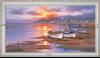 Barques de pêche au crépuscule - Paysage 60x110 cm - Blanchie incurvée