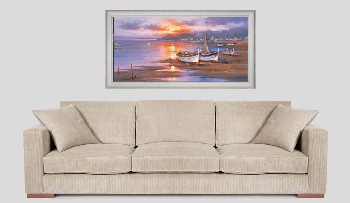 Fishing boats in the twilight - Panoramic in situation - White frame