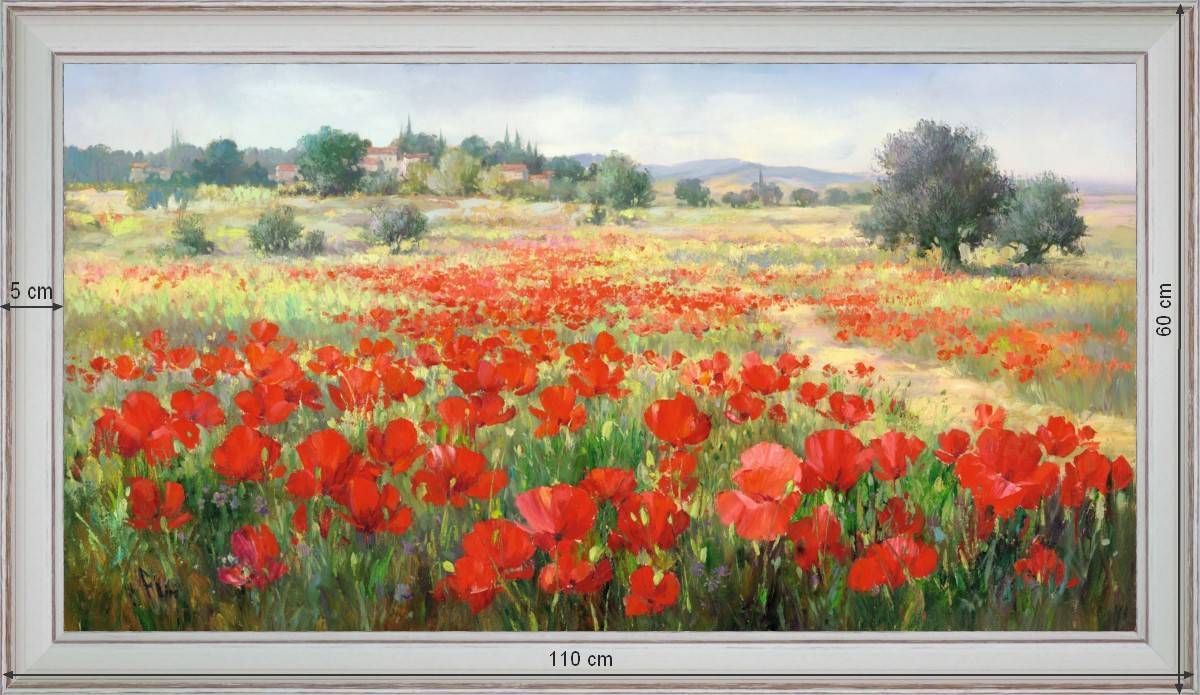 Right in the middle of poppies - Landscape 60x110 cm - White curved