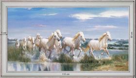 Horses at a gallop in the delta - Landscape 60x110 cm - White curved