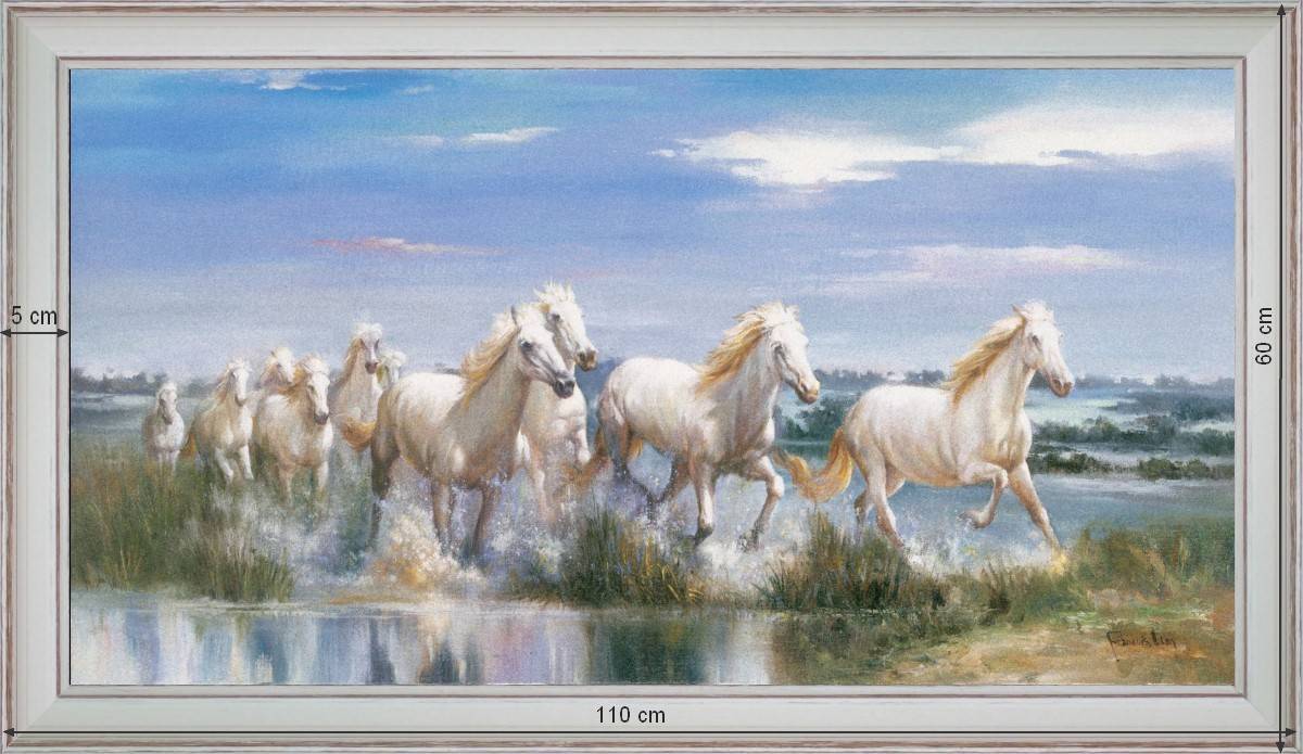 Horses at a gallop in the delta - Landscape 60x110 cm - White curved