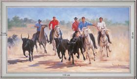 Herdsmen and bulls of the Camargue - Landscape 60x110 cm - White curved