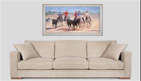 Herdsmen and bulls of the Camargue - Panoramic view in situation - Cleared frame