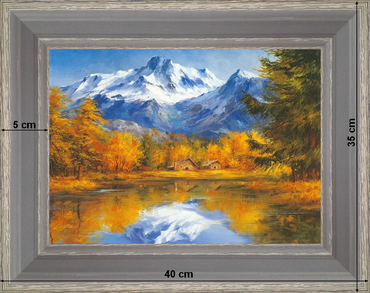 Mountain lake - landscape 40 x 35 cm - Grey curved