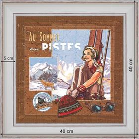 Au sommet des pistes - dimensions 40 x 40 cm - Blanc cassé