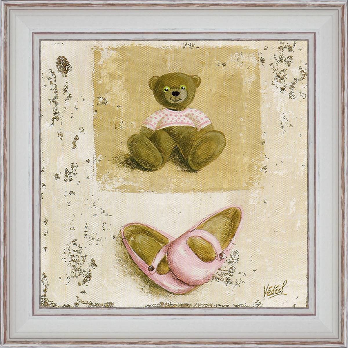 Nounours rose et chaussures - détail du tableau 40 x 40 cm