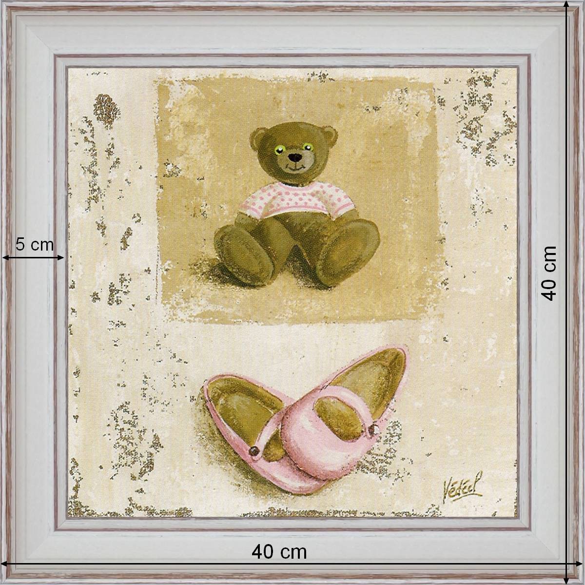 Nounours rose et chaussures - dimensions 40 x 40 cm