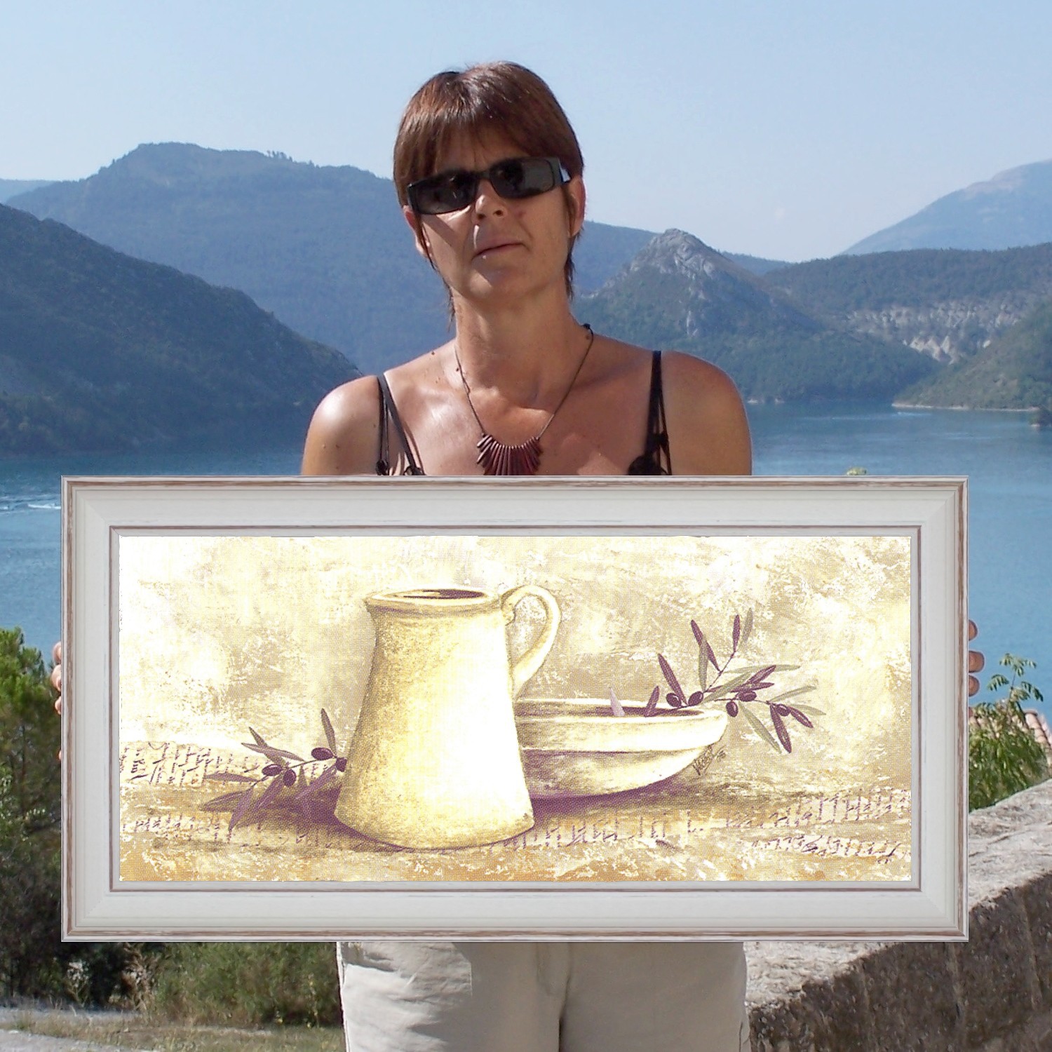 Cruches et Olives - photo 40 x 80 cm - Blanc cassé