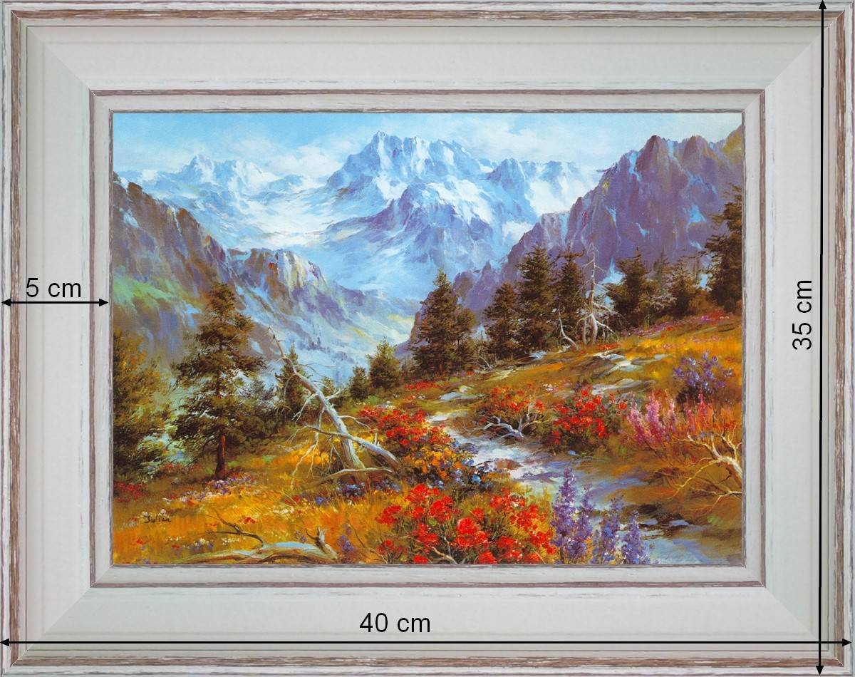 Randonnée en montagne - paysage 40 x 35 cm - Blanchie incurvée 