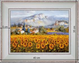 Fields of sunflowers - landscape 40 x 35 cm - Cleared curved