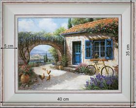 Cour de ferme provençale - paysage 40 x 35 cm - Blanchie incurvée