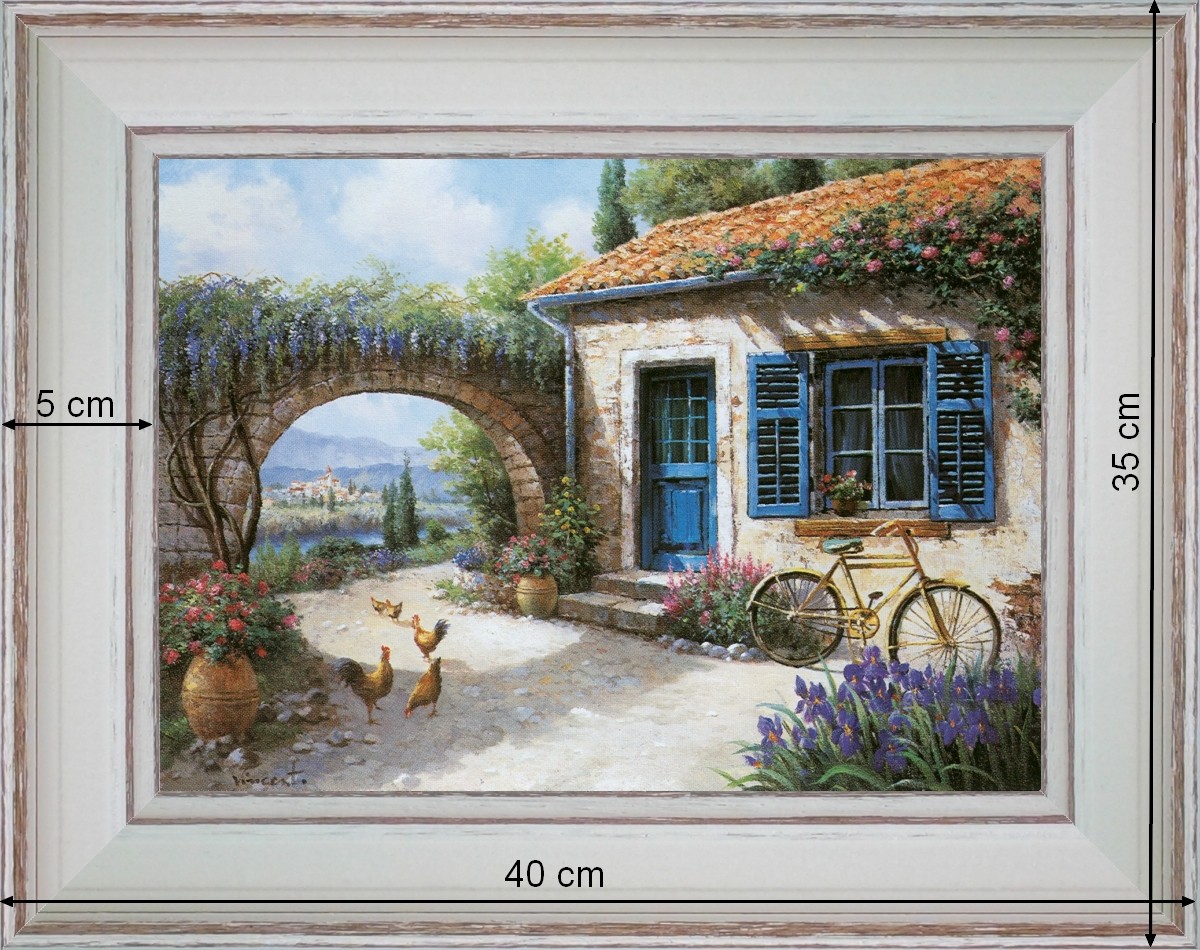 Cour de ferme provençale - paysage 40 x 35 cm - Blanchie incurvée 