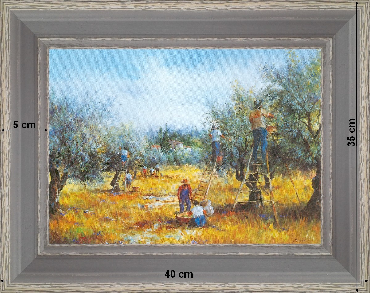 Cueillette des olives - paysage 40 x 35 cm Gris