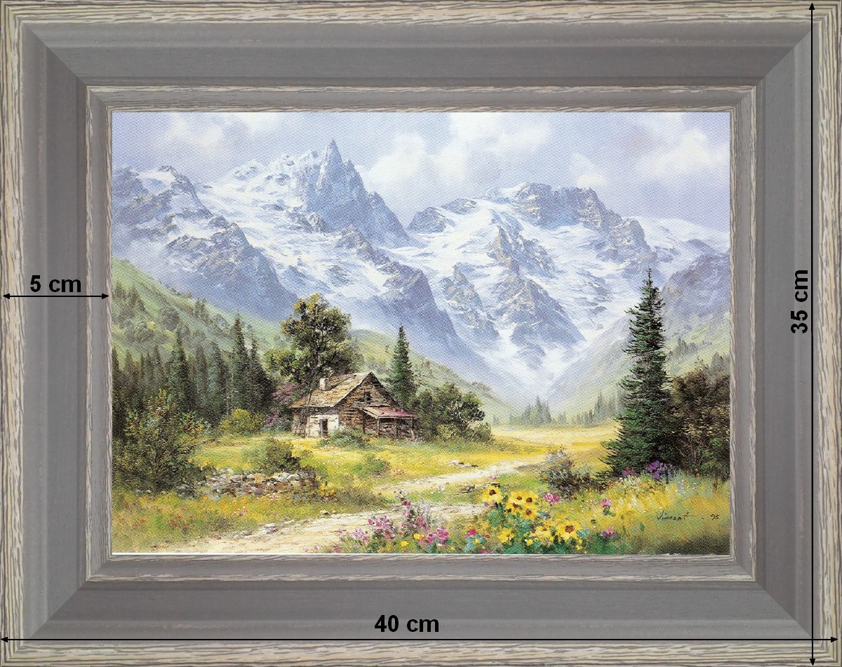 Chalet de montagne -paysage 40 x 35 cm Gris