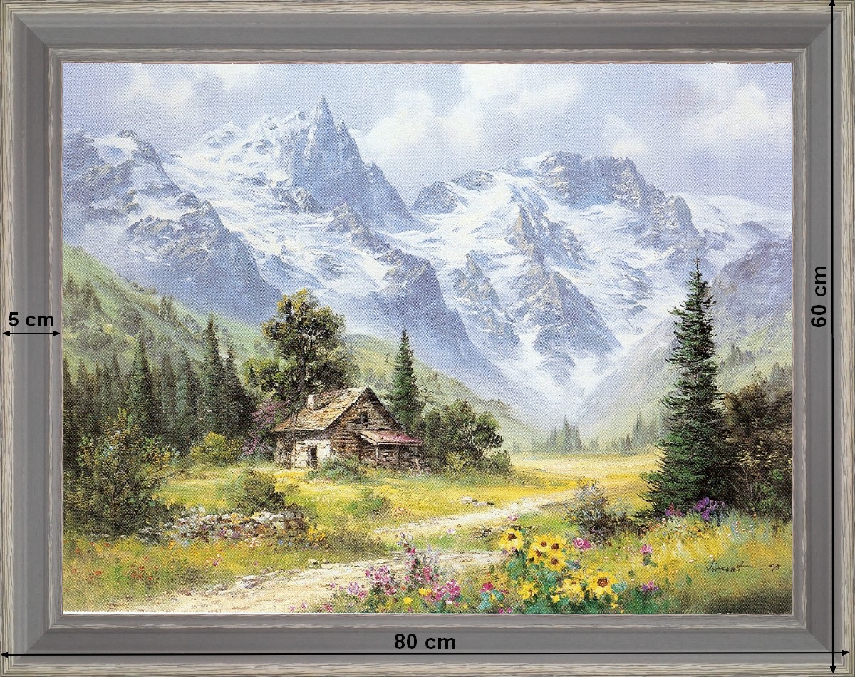 Chalet de montagne -paysage 80 x 60 cm Gris