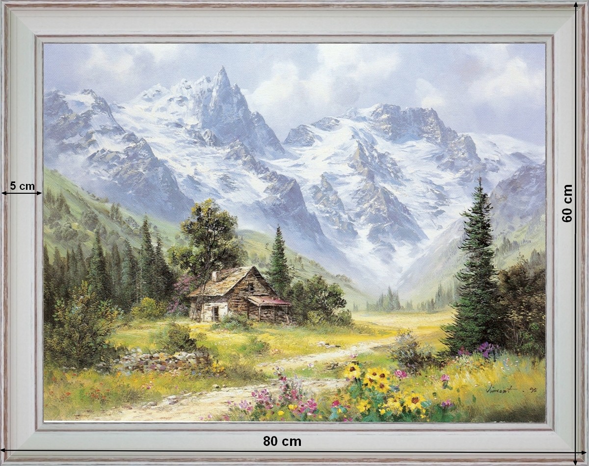 Chalet of mountain - landscape 80 x 60 cm - Cleared curved 