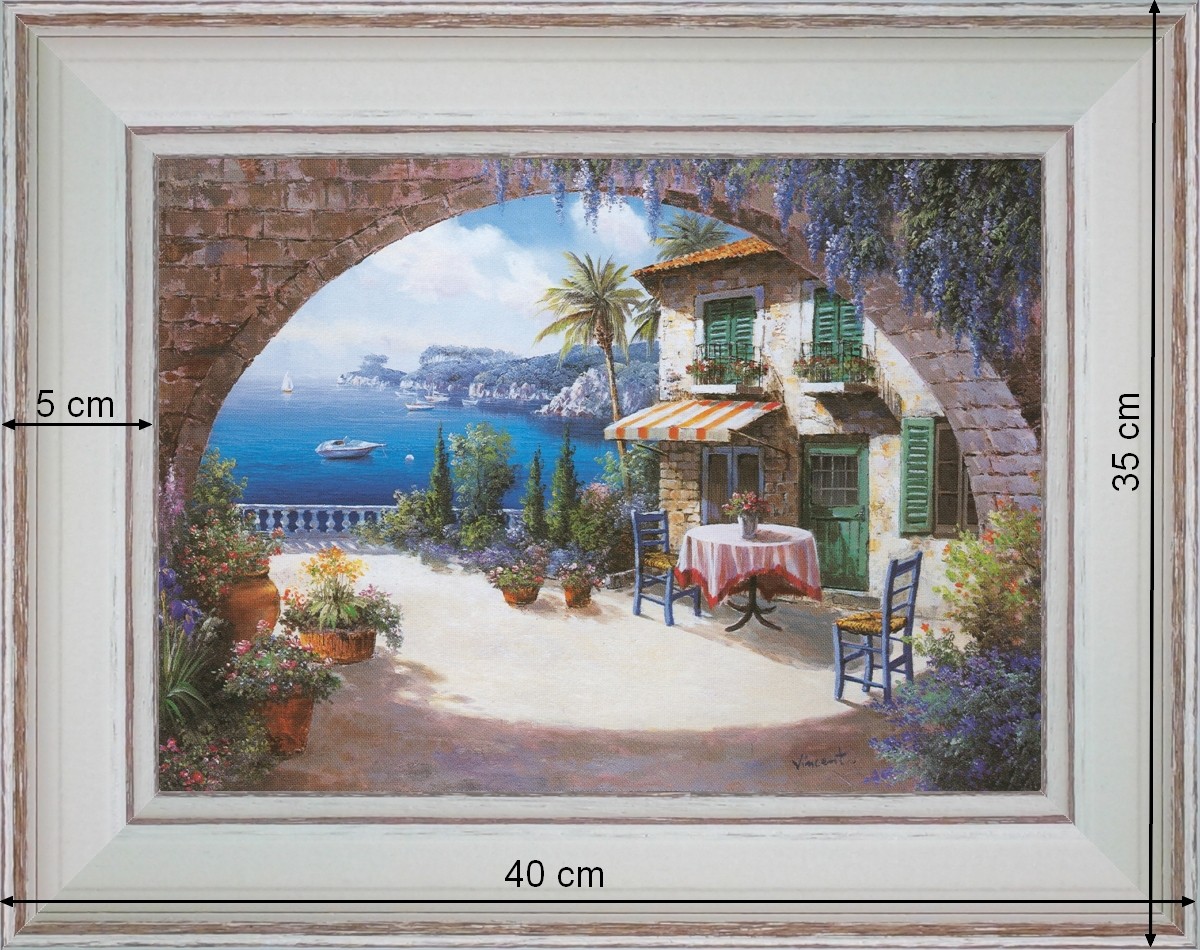 Terrasse méditerranéenne paysage 40 x 35 cm - Blanchie incurvée 