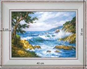 Vagues de Méditerranée - paysage 40 x 35 cm - Blanchie incurvée