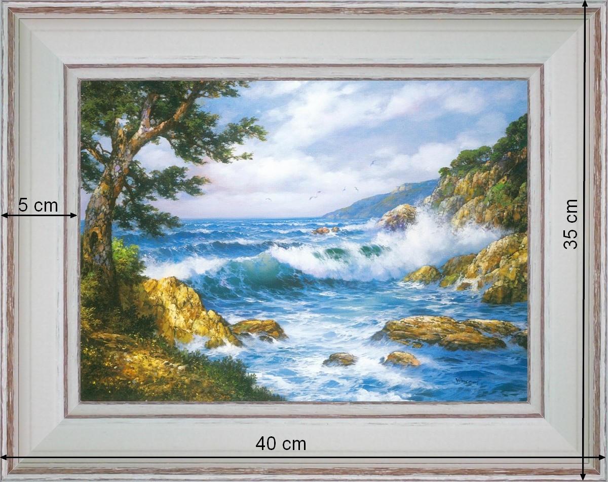 Vagues de Méditerranée - paysage 40 x 35 cm - Blanchie incurvée 