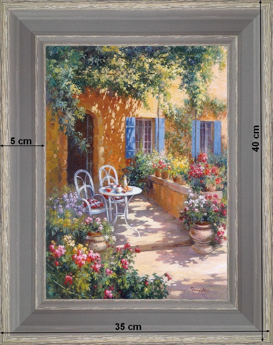 Terrasse fleuri - paysage 40 x 35 cm - Grisée incurvée