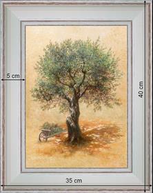 Wheelbarrow and Olive tree - landscape 40 x 35 cm - Cleared curved
