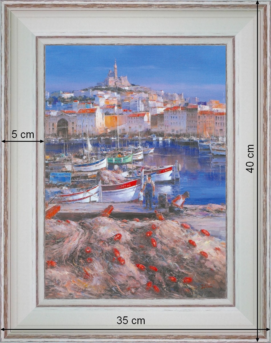 Marseille - Vieux Port - paysage 40 x 35 cm - Blanchie incurvée 